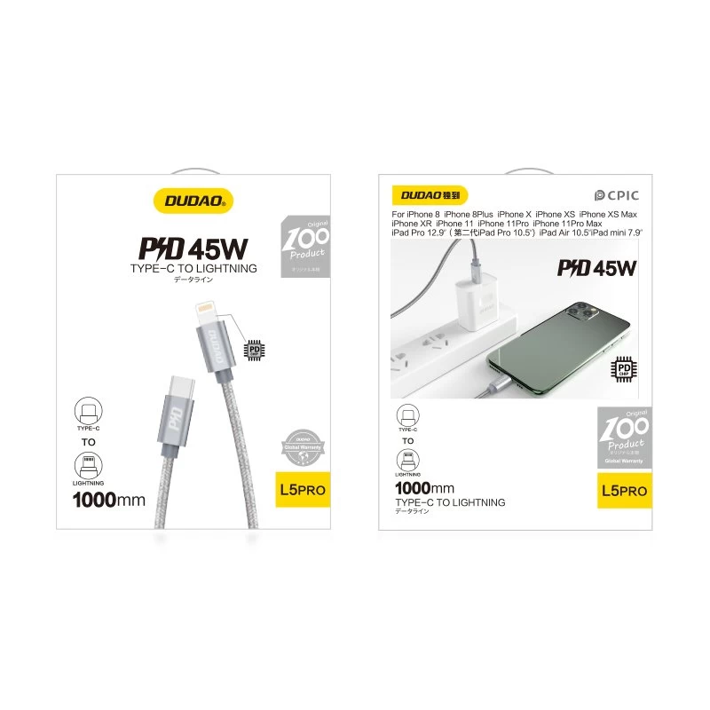 Patvarus iphone Usb-c - lightning Power Delivery 45w 1 M Pilkos Spalvos Kabelis