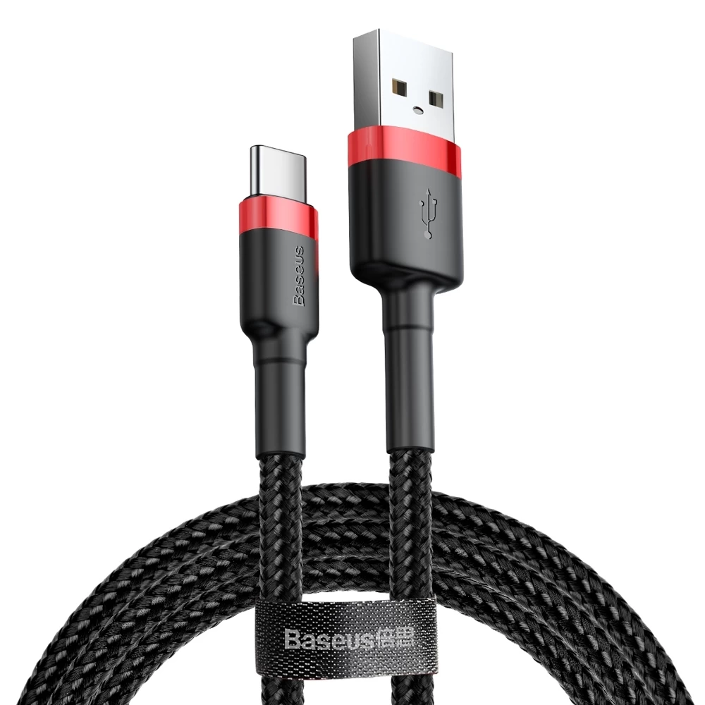 Patvarus Lankstus Kabelis Usb-c Qc3.0 2a 2m Juodai Raudonas Usb-c Kabelis