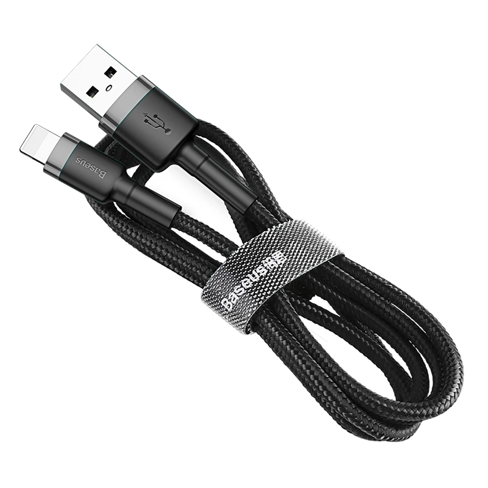 Patvarus Lankstus Usb Kabelis Iphone Lightning Qc3.0 2.4a 0.5m Juodai Pilkas