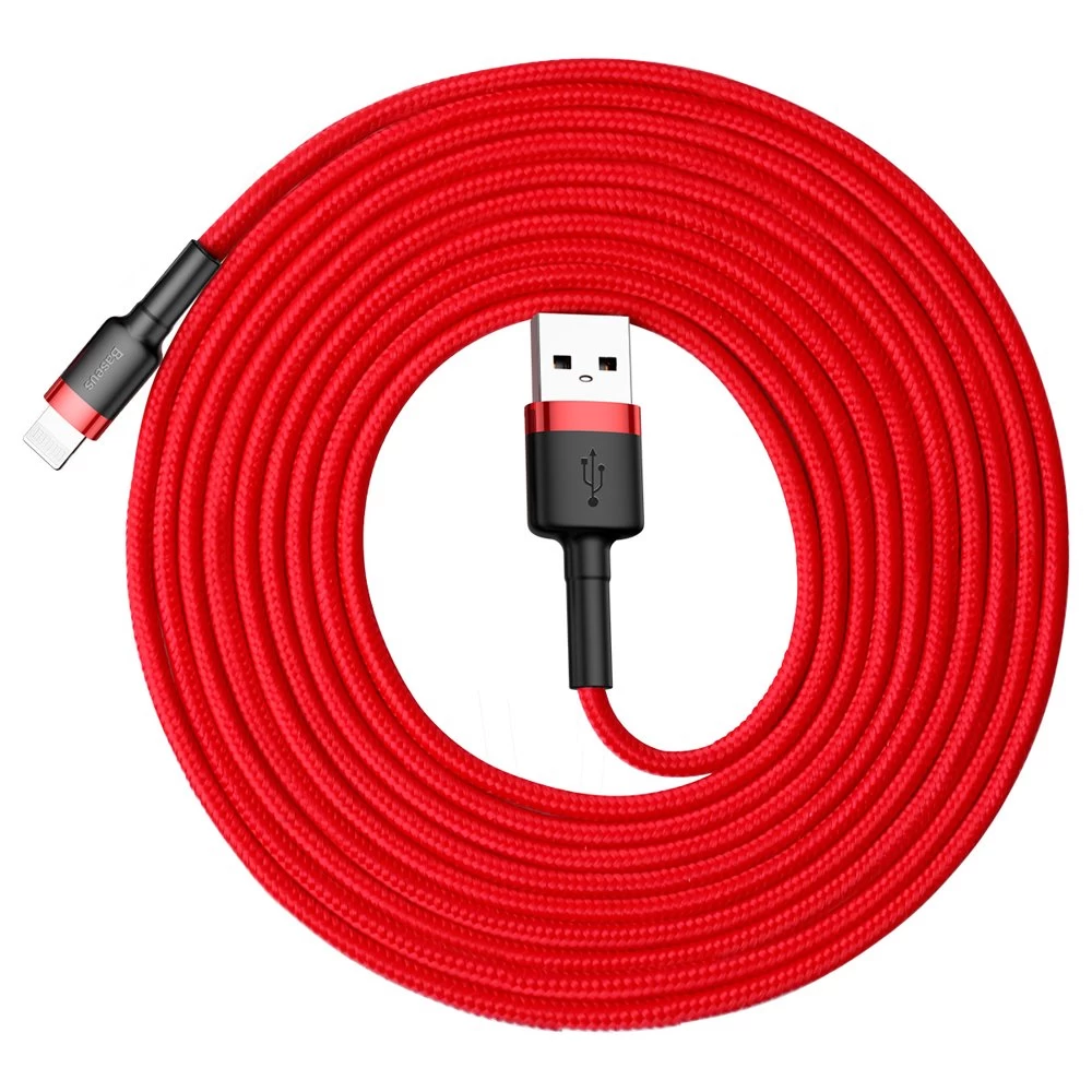 Patvarus Nailoninis Usb - Iphone Lightning Qc3 Kabelis 3 M - Raudonas
