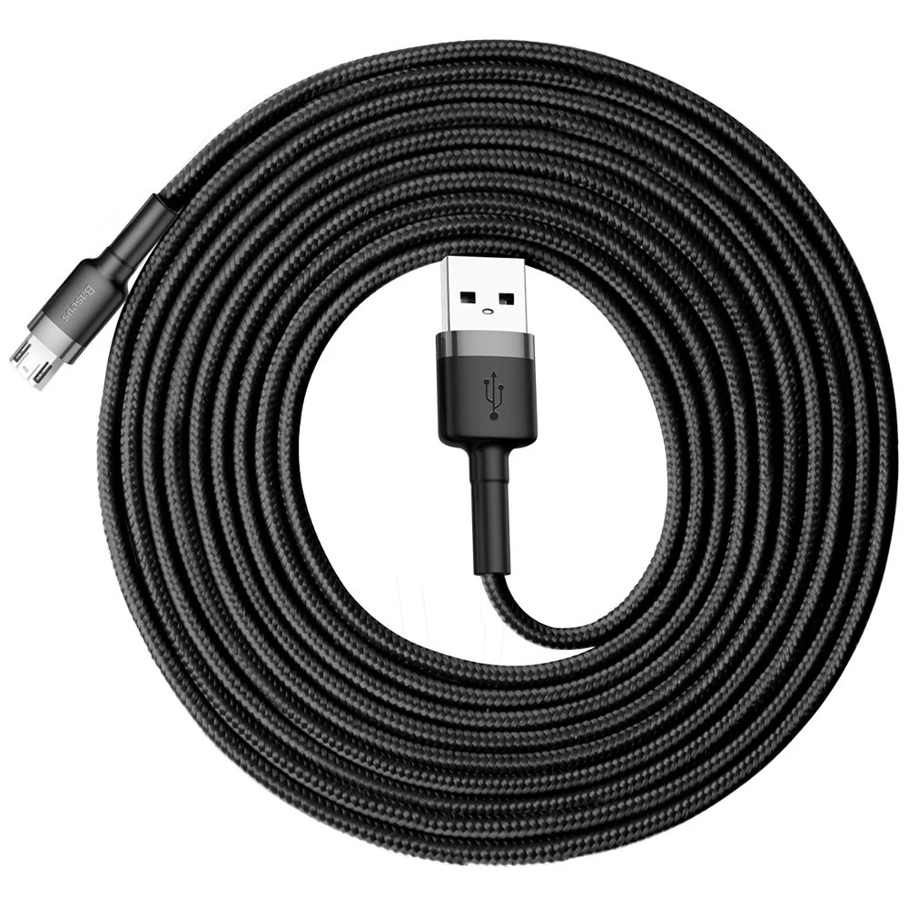 Patvarus Nailoninis Usb Microusb 2a 3m Kabelis Juodai Pilkos Spalvos