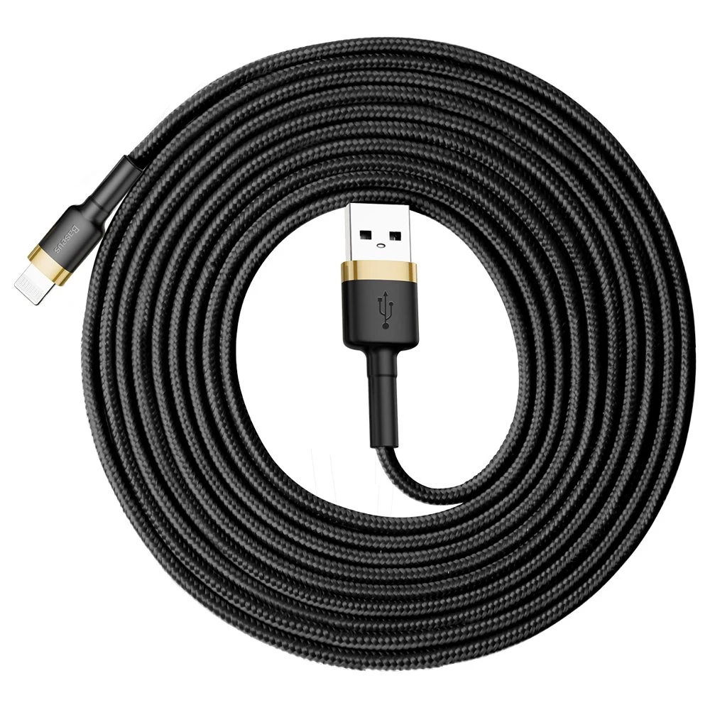 Patvarus Nailono Kabelis Usb Kabelis Iphone Lightning Qc3.0 2a 3m Juodai Auksinis