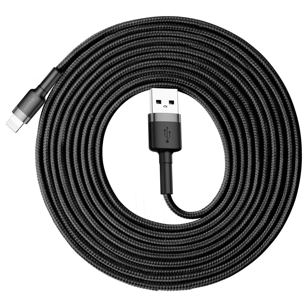 Patvarus Nailono Kabelis Usb Kabelis Iphone Lightning Qc3.0 2a 3m Juodai Pilkas