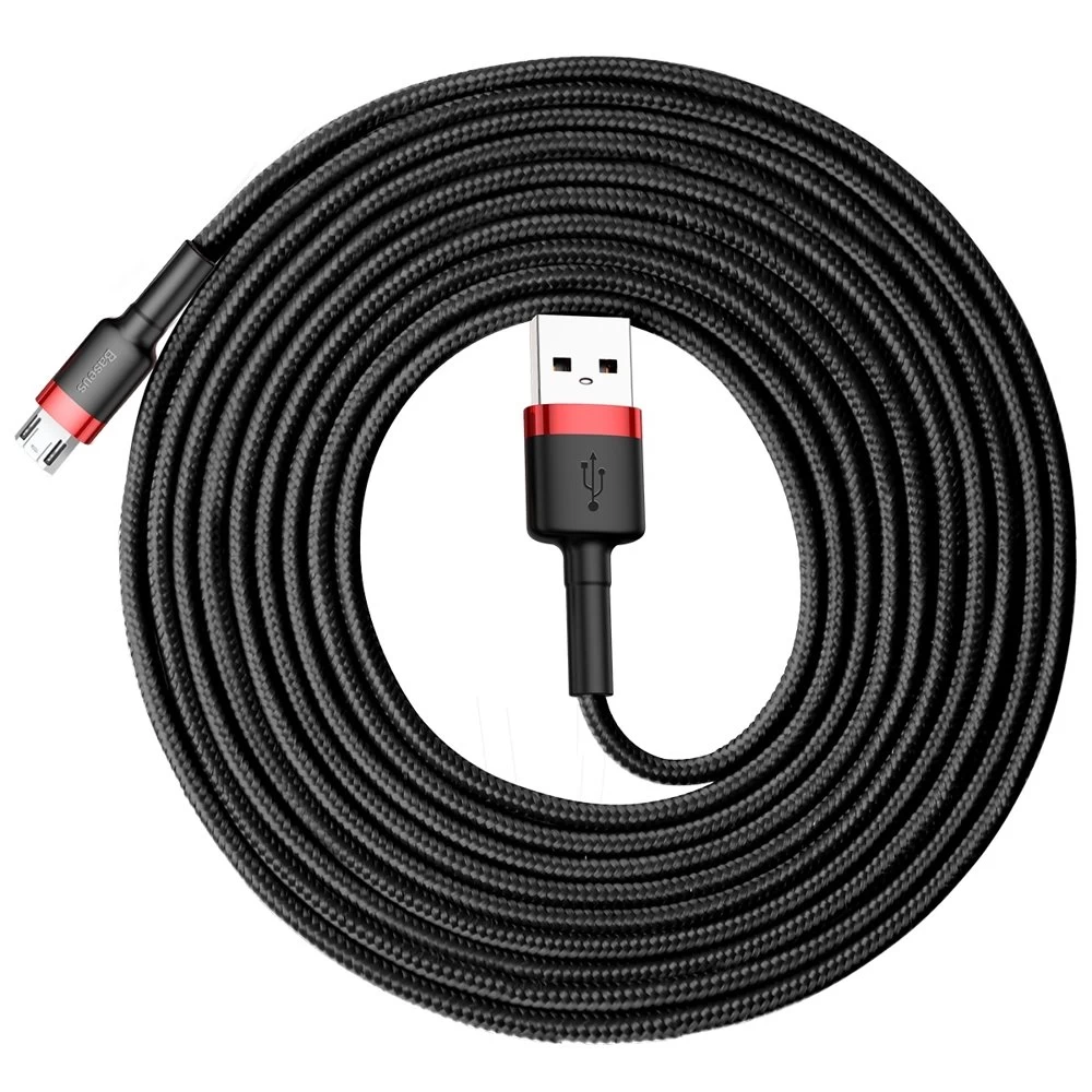 Patvarus Nailono Kabelis Usb Microusb 2a 3m Juodai Raudonas