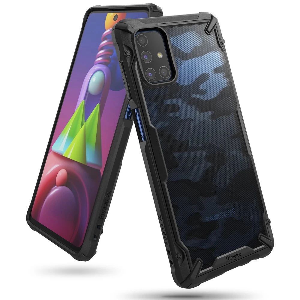 Patvarus Sustiprintas Galaxy M51 Fusion X Camo Telefono Dėklas Juodos Spalvos