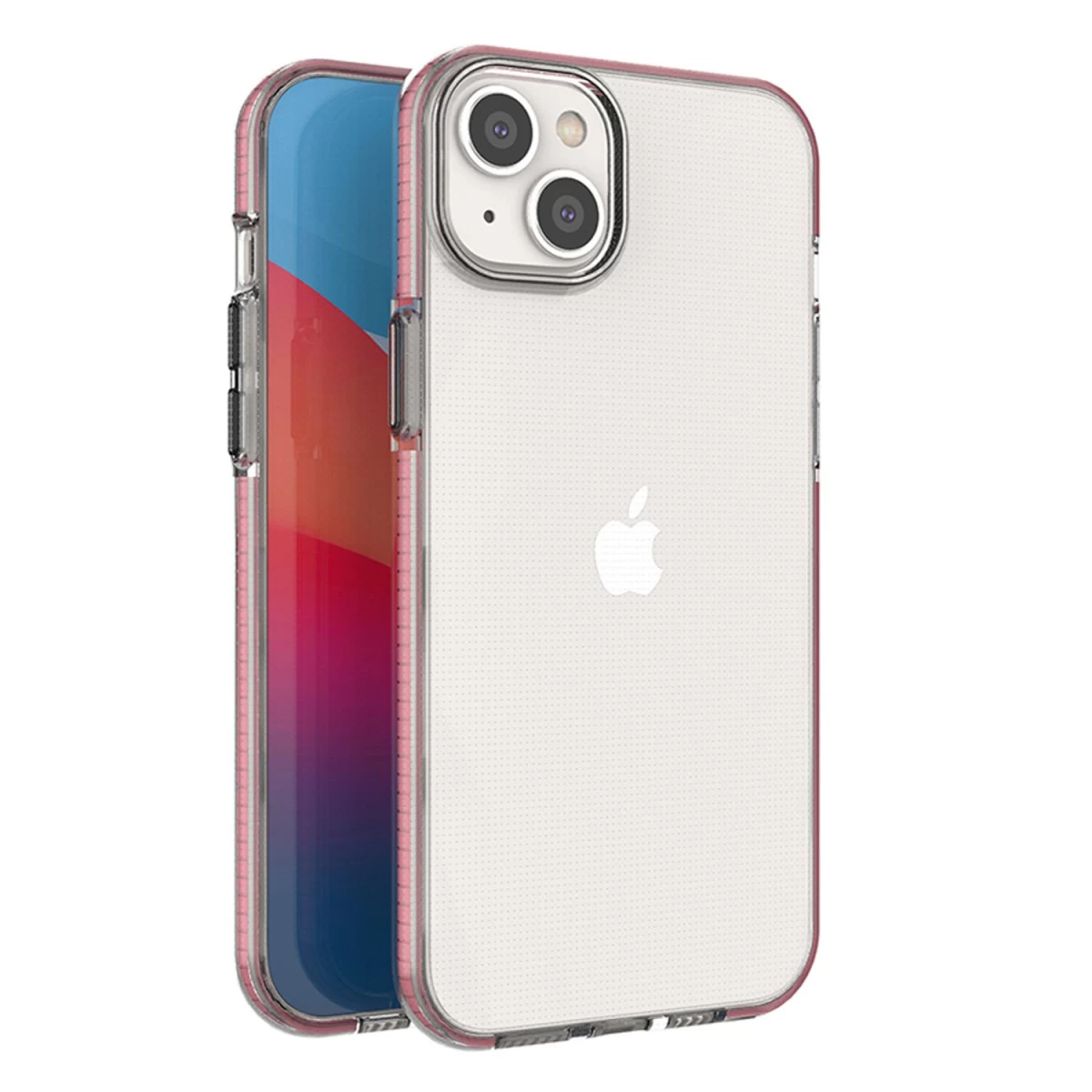 Pavasarinis Dėklas iphone 14 Plus Silikoninė įmautė Su Rėmeliu Ryškiai Rožinės Spalvos