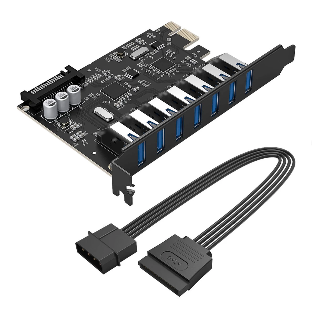Pci-e Plėtimo Plokštė – 7x Usb 3.0, Skirta Stacionariam Kompiuteriui – Juoda