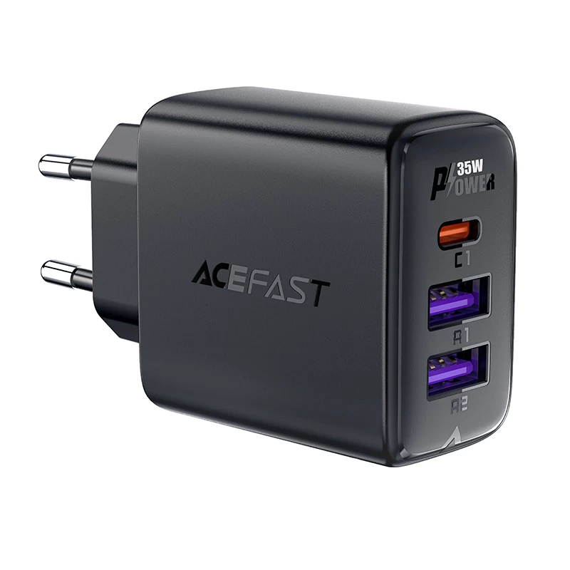 Pd 35w Gan Tinklo įkroviklis Su 3 Prievadais 2x Usb-a + Usb-c, Juodas