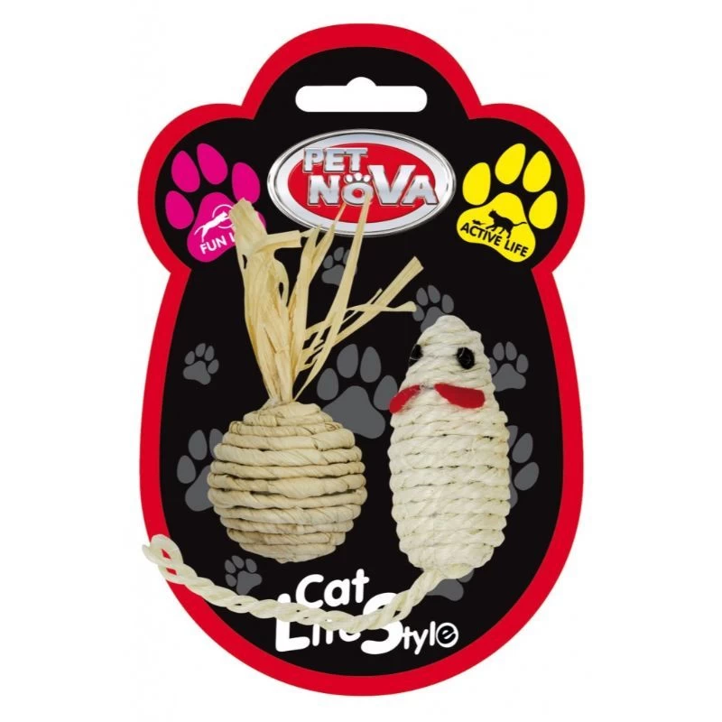 PET NOVA SISAL pelė ir kamuoliukas žaislai katėms 3vnt, CAT-SISALSET-7