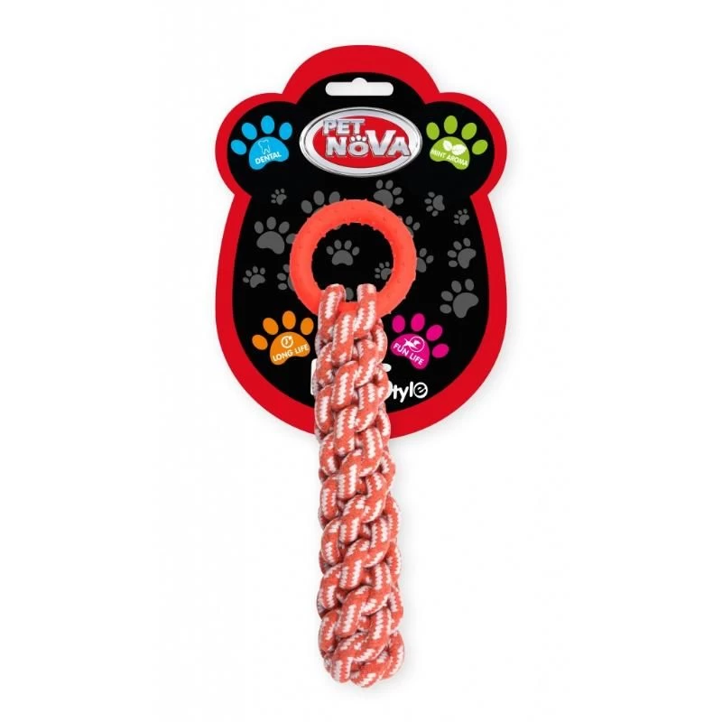PET NOVA TPR žiedas su pinta virve 30cm, TPR-ROPERING-OR