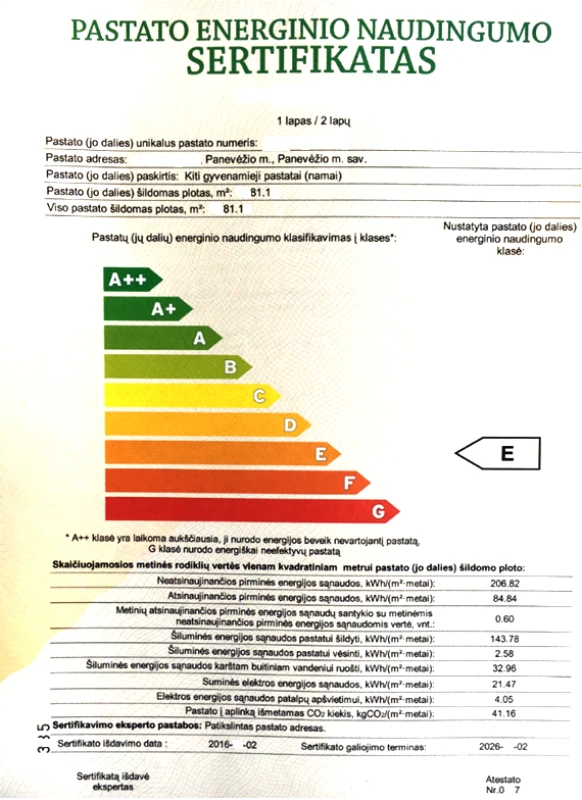 Pastato energinio naudingumo sertifikavimas, (iki 1991 m. statybos, neatnaujinto, vieno aukšto)