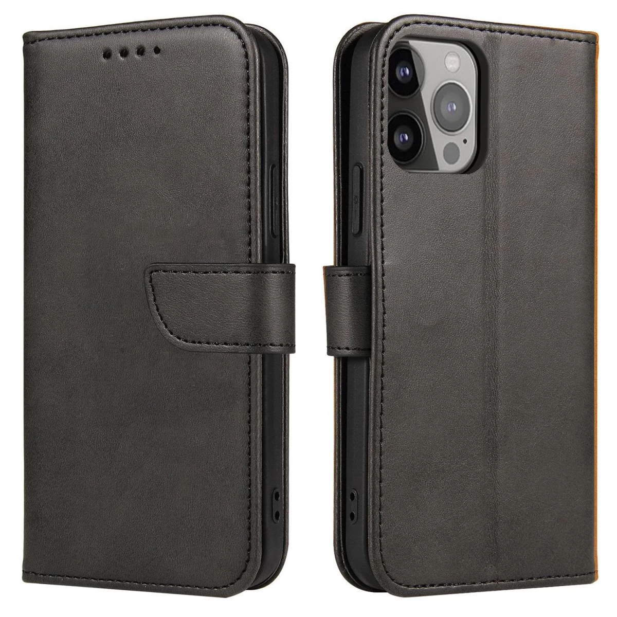 Piniginės Dėklas Su Atlenkiamu Stovu iphone 15 Plus Magnetinis Dėklas - Juodas