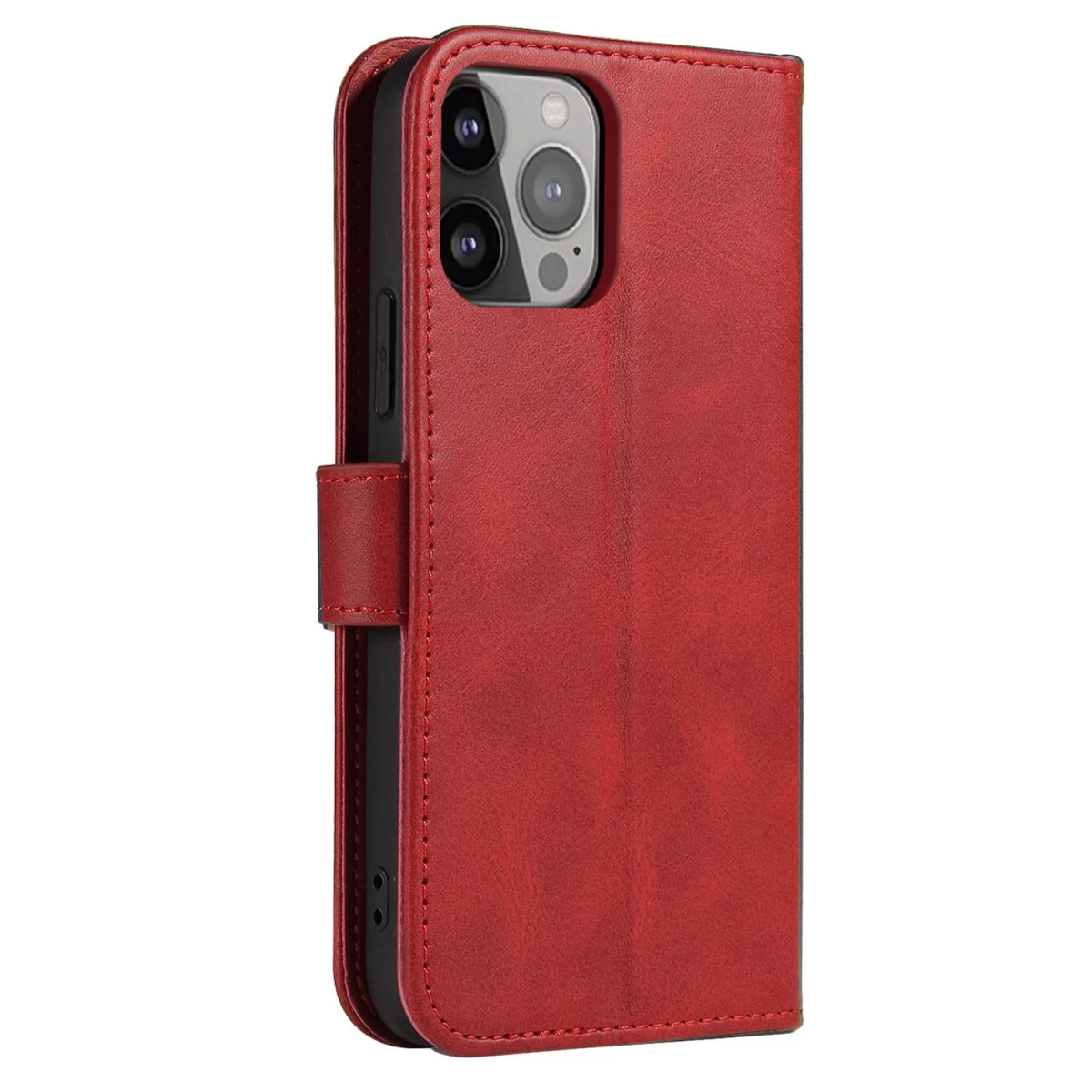 Piniginės Dėklas Su Atlenkiamu Stovu Iphone 15 Pro Magnet Case - Raudonas