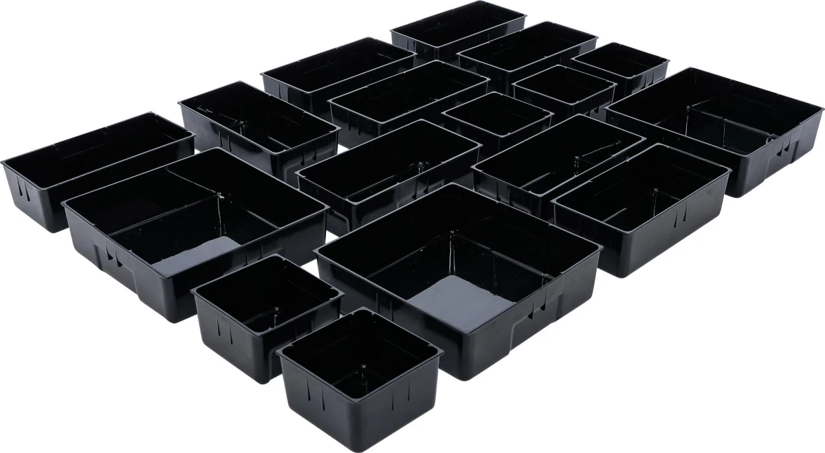 Plastikiniai sandėliavimo padėklai | įrankių spintelių stalčiams | 17 vnt. (9550)
