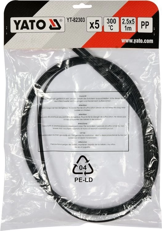 Plastiko suvirinimo juosta | polipropilenas (PP) | 2.5X5 mm | 5х1m / 5 vnt. (YT-82303)