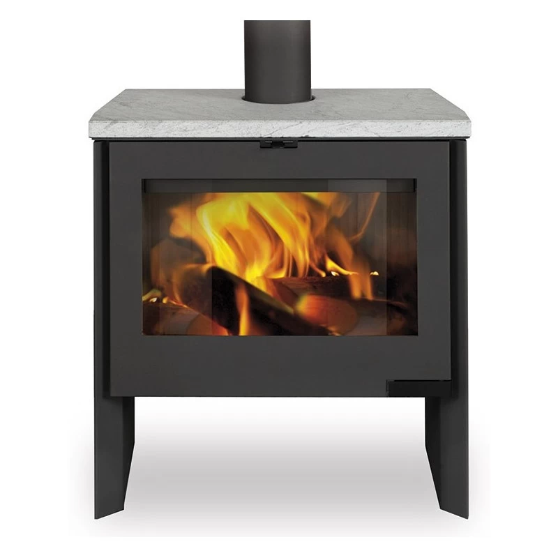 Plieninė krosnelė Romotop Riano 03, su muilo akmens apdaila