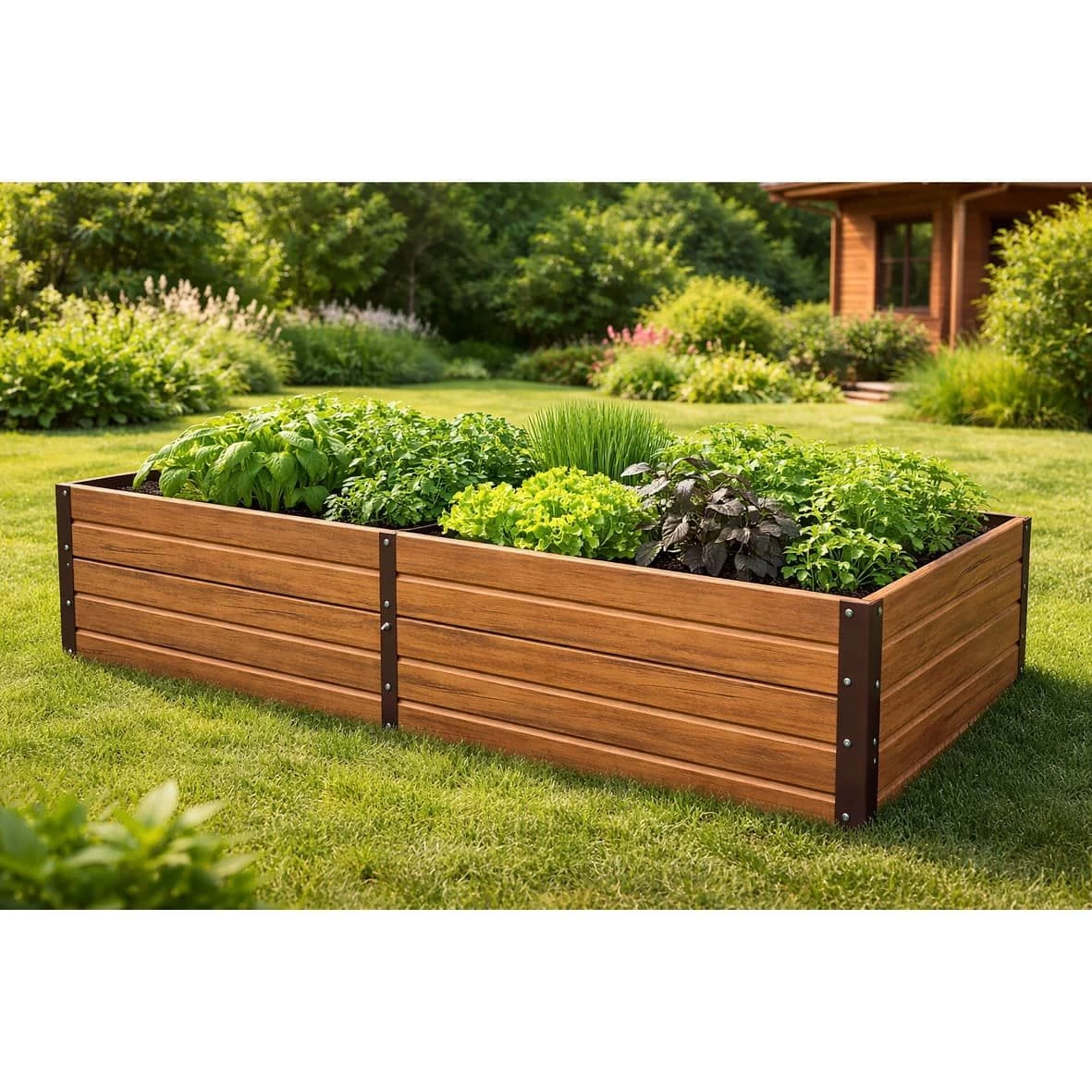 Plieninė pakelta lysvė MURESTA professional garden, 150x75 cm.; aukštis - 30cm, medžio imitacija, super kaina