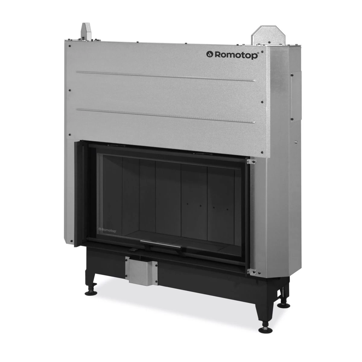 Plieninis židinio ugniakuras Romotop KV HEAT H3LF06 88.50.06, juoda pakura IGN, pakeliamomis durimis