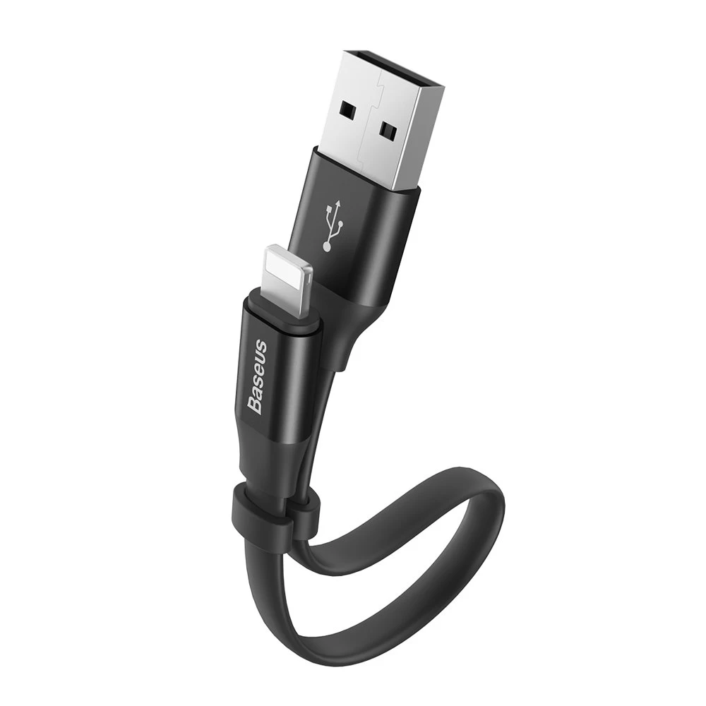 Plokščias Kabelis Usb Iphone Lightning Kabelis Su Laikikliu 2a 23cm Juodas