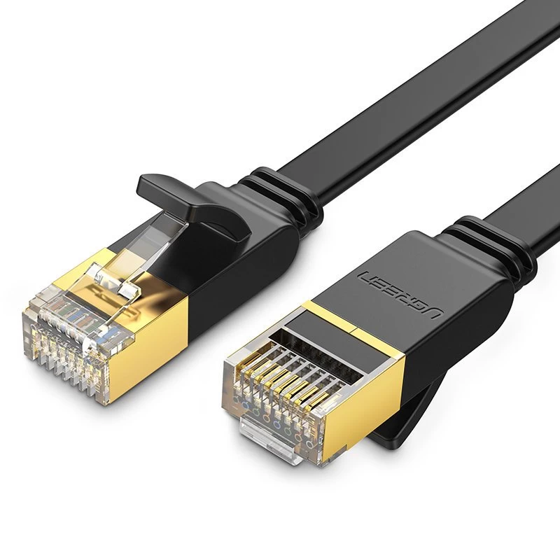 Plokščias Sujungimo Kabelis Lan Stp Rj45 Cat 7 10gbps 3 M Juodas