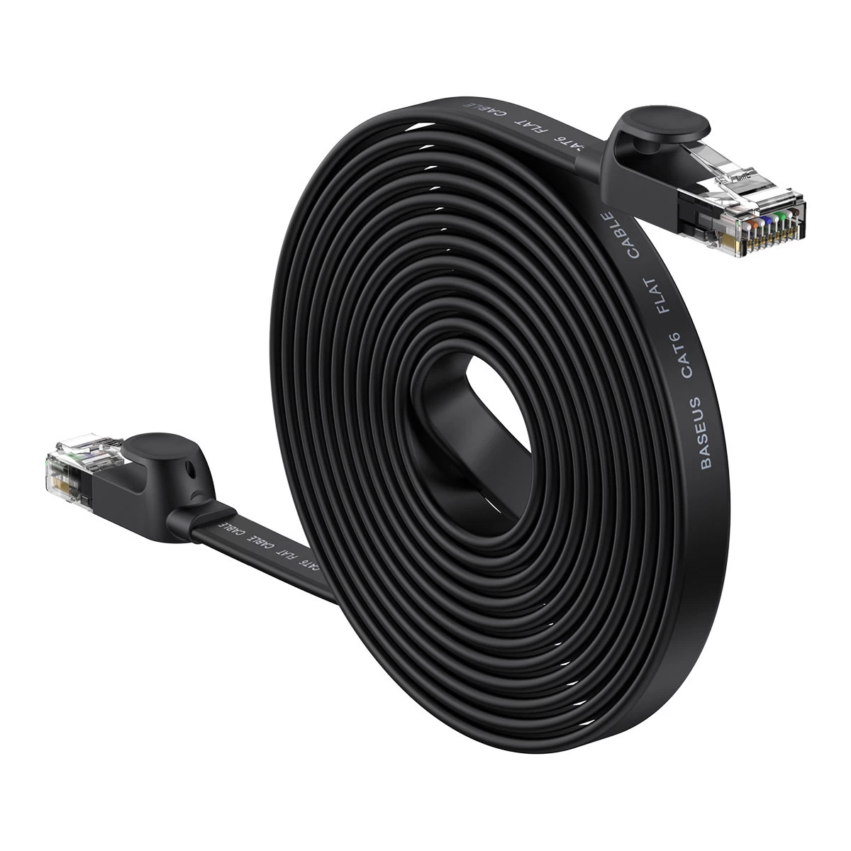 Plokščias Tinklo Kabelis Patchcord Rj45 Speed Six 1000mbps 15 M - Juodas