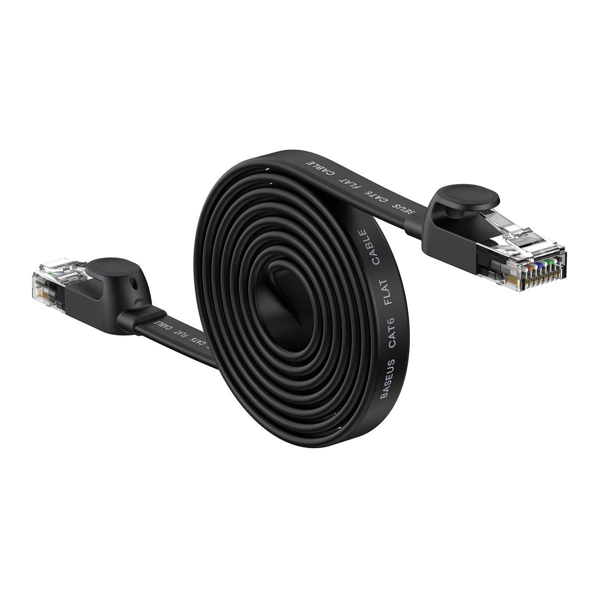 Plokščias Tinklo Kabelis Patchcord Rj45 Speed Six 1000mbps 2 M - Juodas
