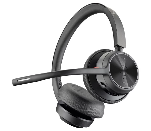 Poly Voyager 4320 UC Stereo Belaidės ausinės, Bluetooth, USB-A, +BT700 dongle,+Charging Stand, Juoda