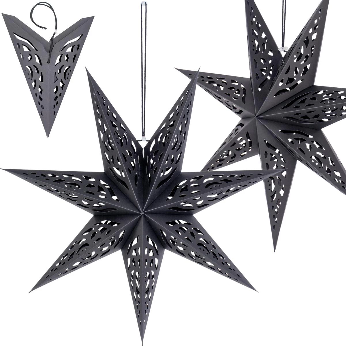 Popierinė Dekoracija – 50 Cm 7 Spindulių Juoda žvaigždė