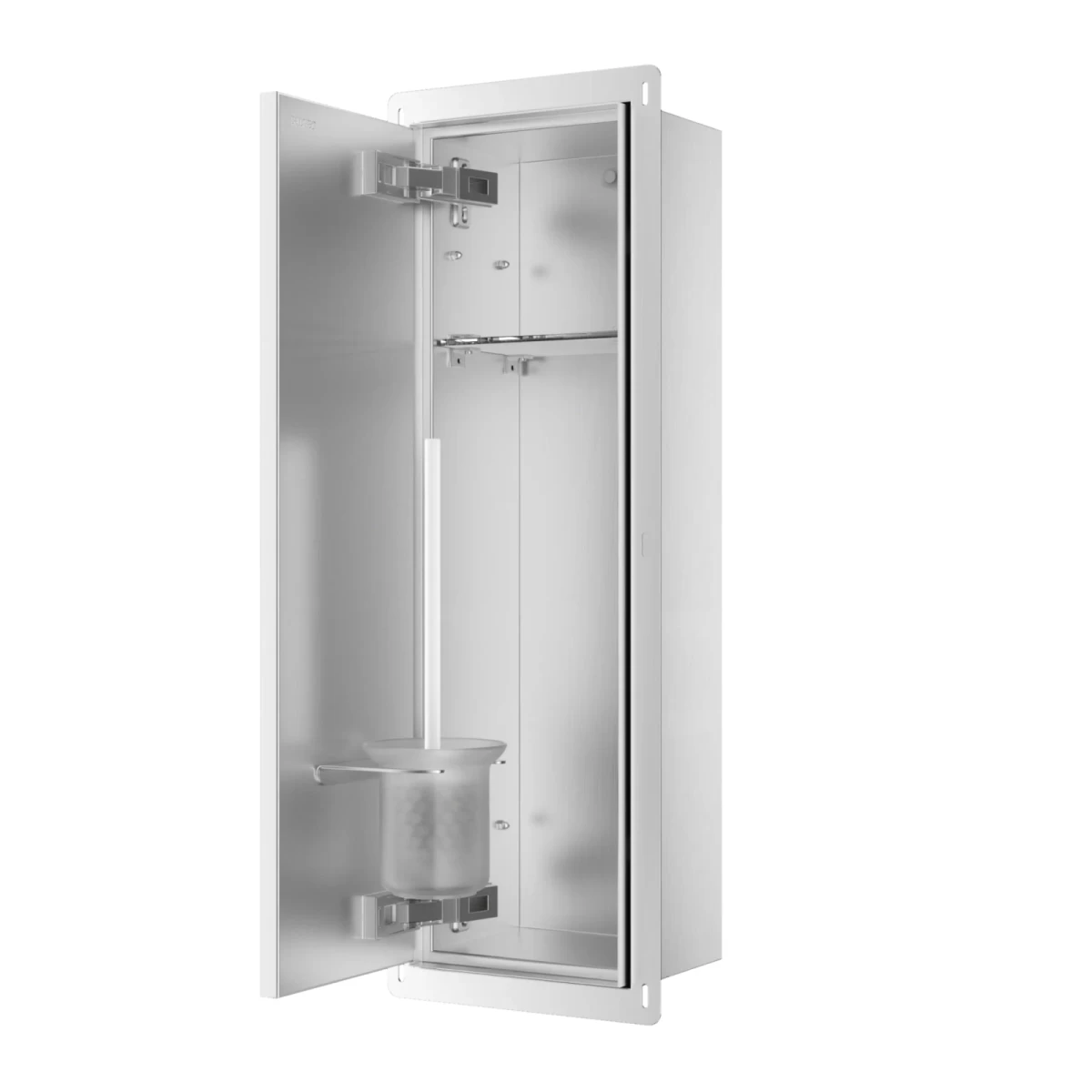 Potinkinė WC šepečio lentyna Balneo Wall Box Brush L Left - kairės pusės, įklijuojamai plytelei, nerūdijantis plienas B0401060105-02