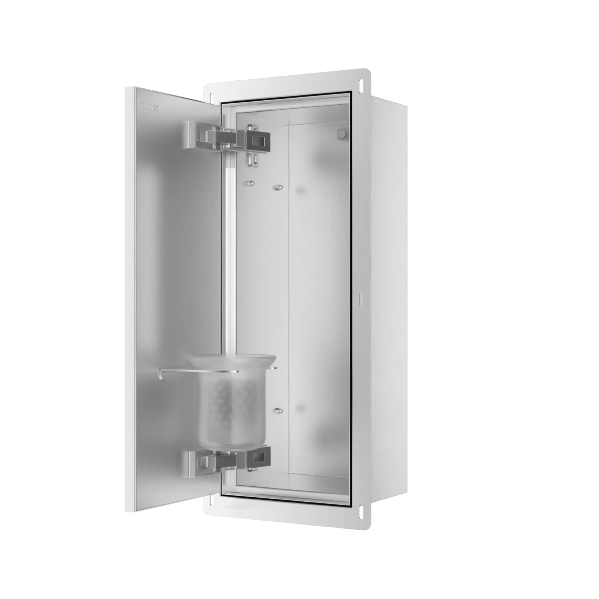 Potinkinė WC šepečio lentyna Balneo Wall Box Brush S Left - kairės pusės, įklijuojamai plytelei, nerūdijantis plienas B0401060104-01