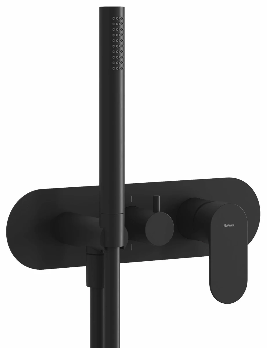 Potinkinis maišytuvas Eleganta be korpuso, 2 funkcijų, su dušo komplektu, juoda, X070300