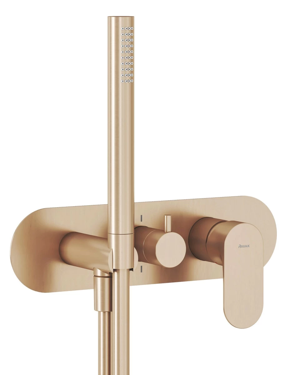Potinkinis vonios/dušo maišytuvas Ravak Eleganta su jungikliu ir dušo komplektu, aukso, X070374