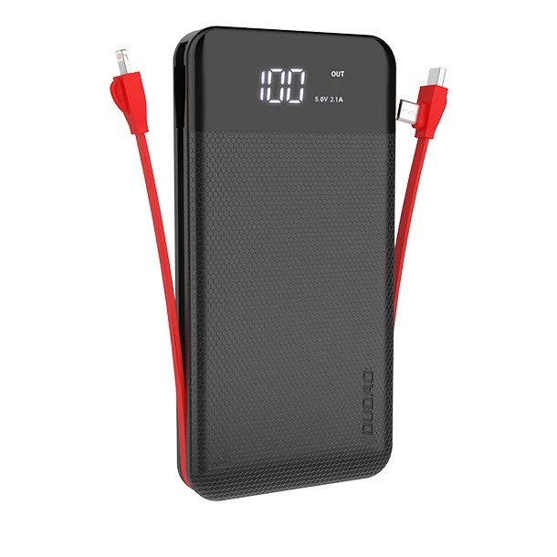 Powerbank 10000mah 2a + 3in1 Lightning Usb-c Micro Usb 3a Kabelis, Juodas