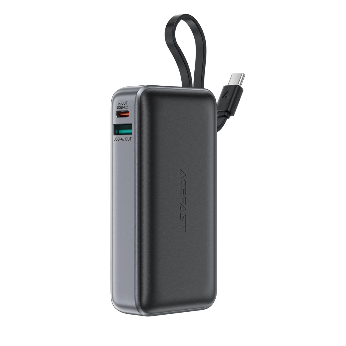 Powerbank 10000mah Pd30w Su Integruotu Usb-c Kabeliu - Juodas