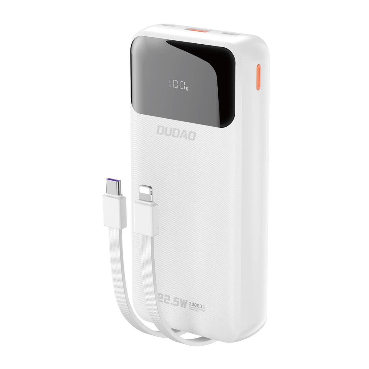 Powerbank 20000 Mah 22,5 W Pd Usb-c Usb-a Su Integruotu iphone Lightning Usb-c Kabeliu - Baltas