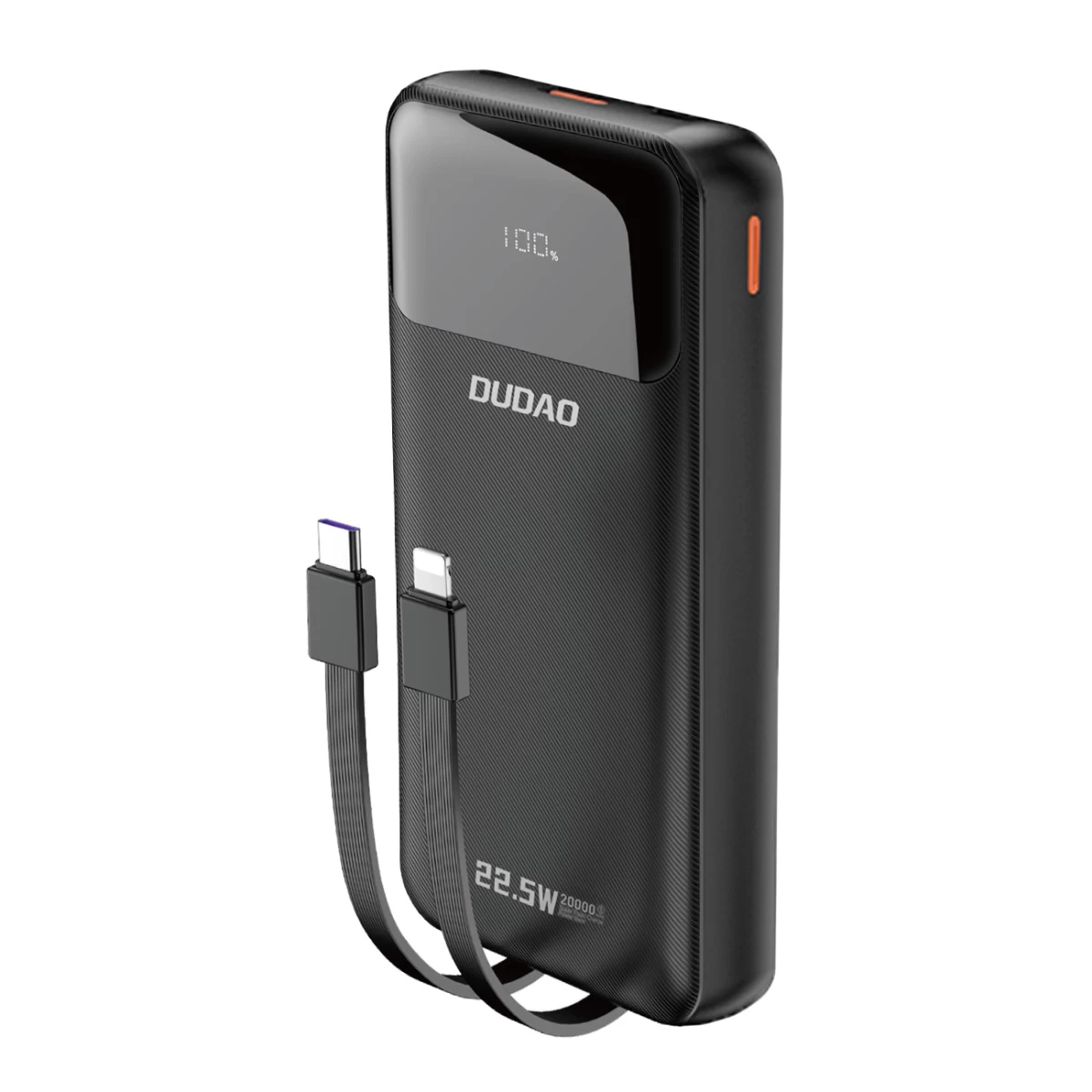 Powerbank 20000 Mah 22,5 W Pd Usb-c Usb-a Su Integruotu iphone Lightning Usb-c Kabeliu - Juodas