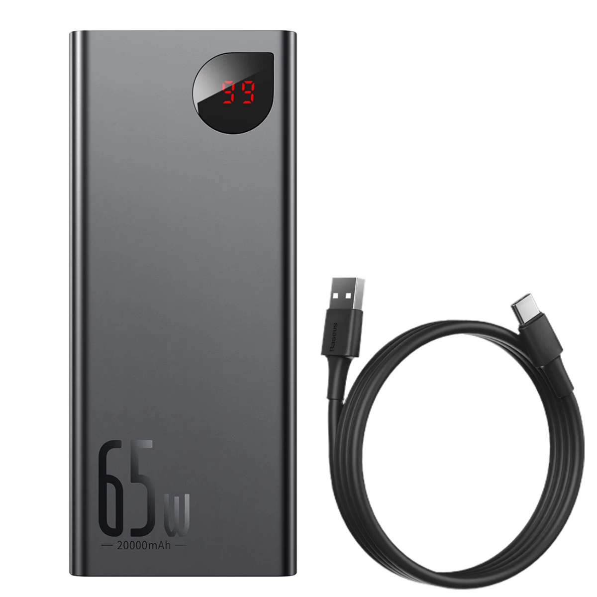 Powerbank 20000mah Adaman Metal 65w Su Usb-c Kabeliu 60w 50cm - Juodas