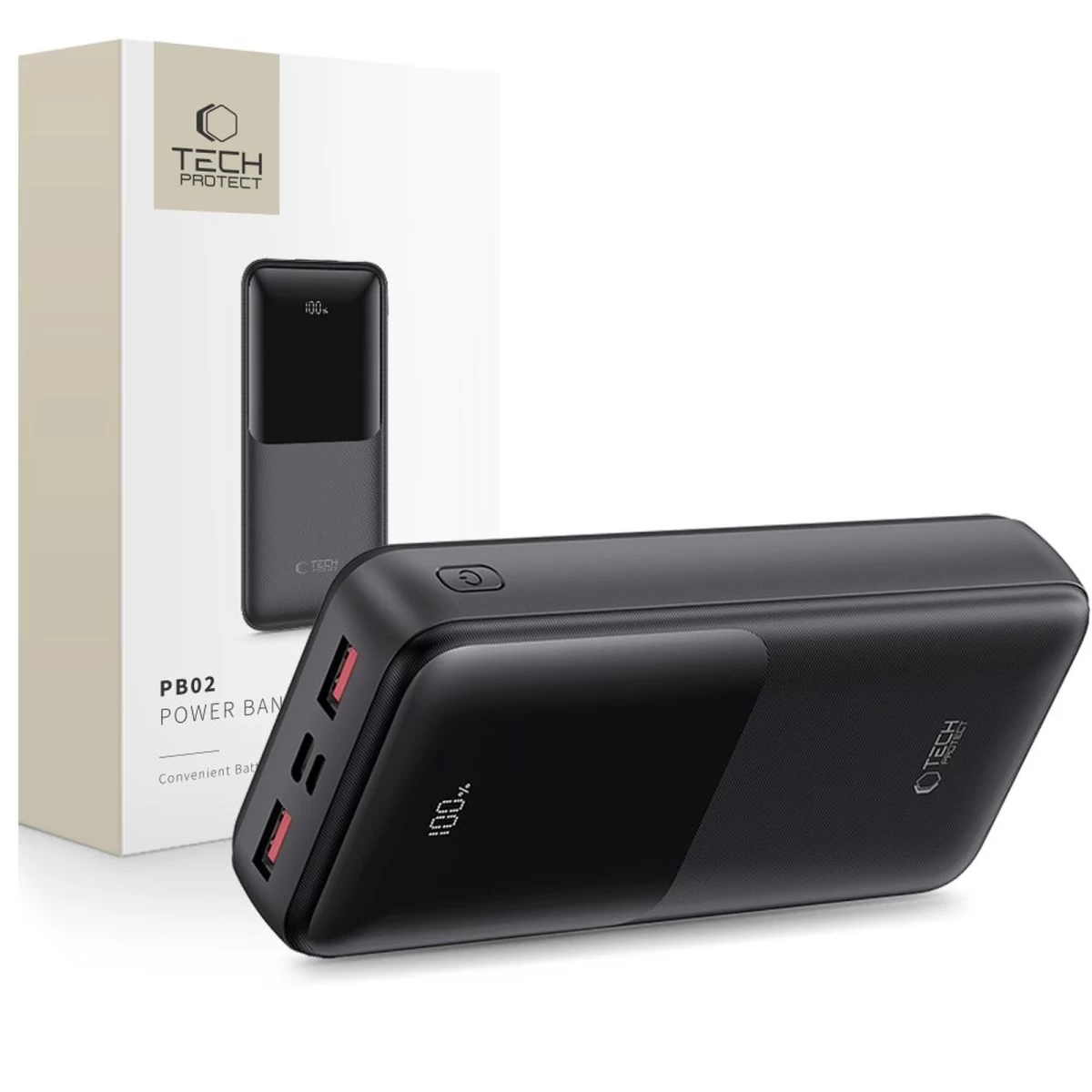 Powerbank 20000mah Usb-a Usb-c 22,5w Pb02 - Juodas