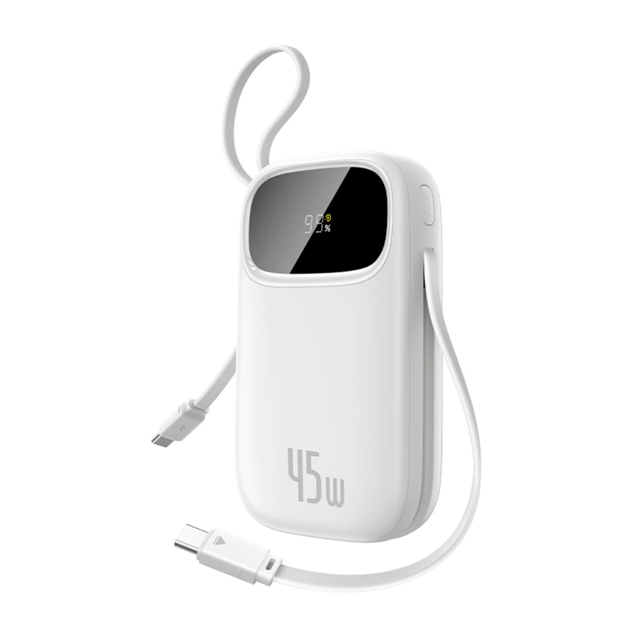 Powerbank 20000mah Usb-a Usb-c Su Ekranu Ir 2 Integruotais Laidais 45w - Baltas