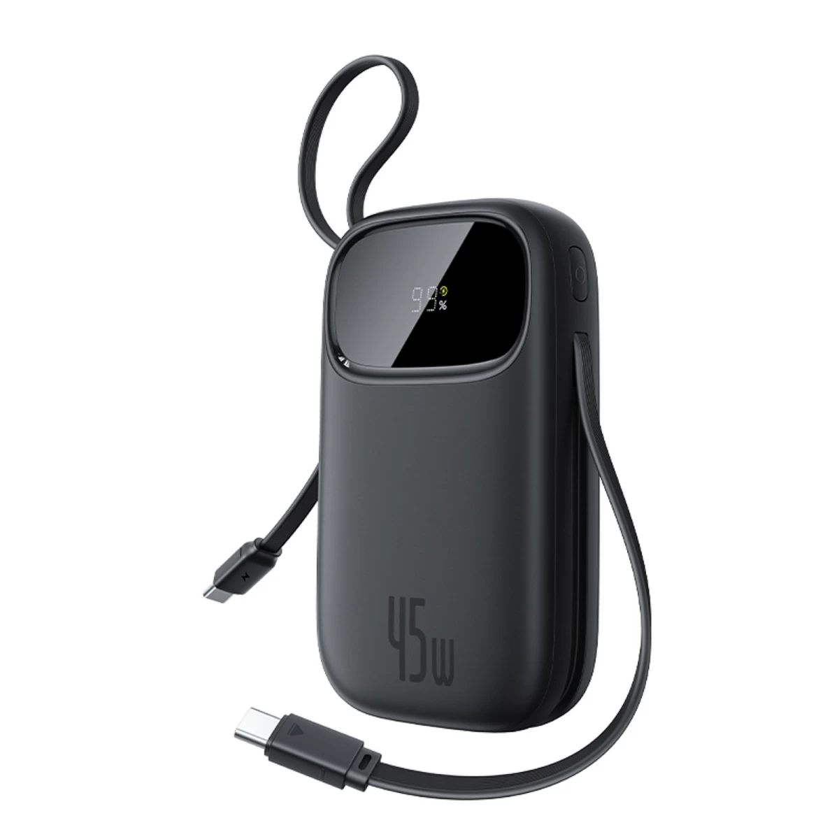 Powerbank 20000mah Usb-a Usb-c Su Ekranu Ir 2 Integruotais Laidais 45w - Juodas