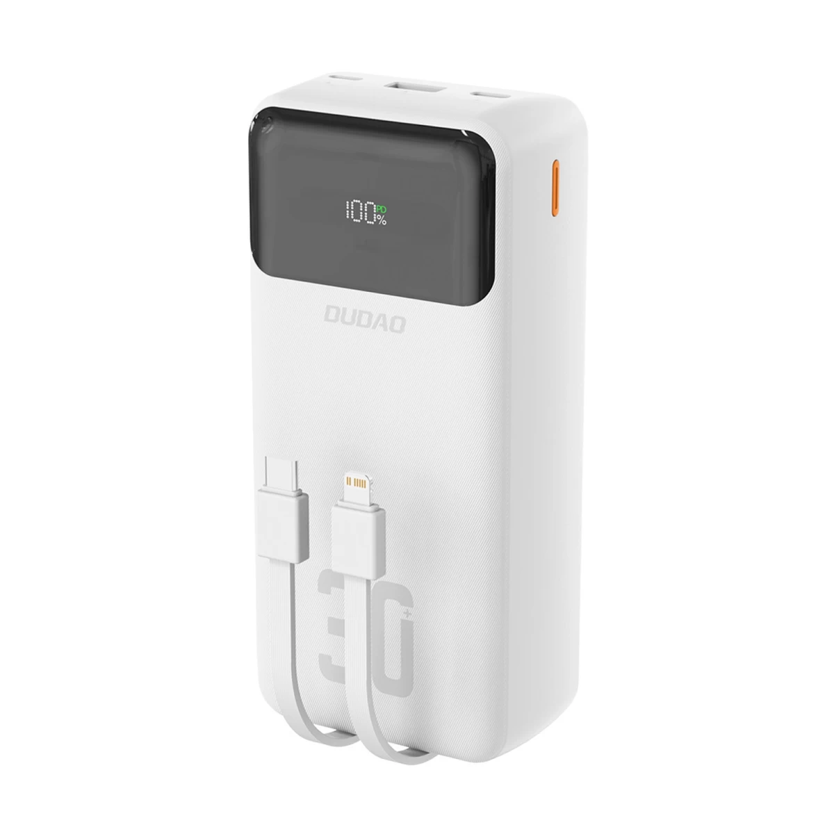 Powerbank 30000mah Usb-a Usb-c K15max Pd 22,5w Su Usb-c Iphone Lightning Kabeliu - Baltas