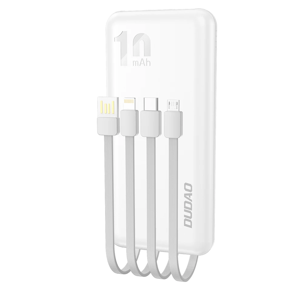 Powerbank K6pro 10000mah Universalus Su Usb-c Microusb Lightning Kabeliu, Baltas