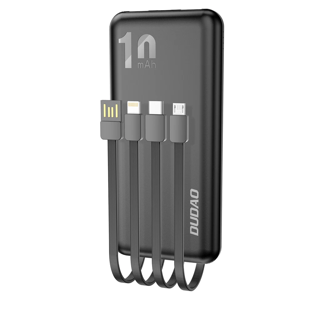 Powerbank K6pro 10000mah Universalus Su Usb-c Microusb Lightning Kabeliu, Juodas