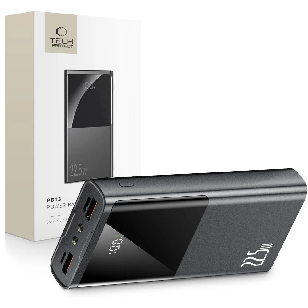Powerbank Pb13 20000mah Usb-a Usb-c Iphone Lightning Su Usb-c Kabeliu - Usb-a 22,5 W - Pilka