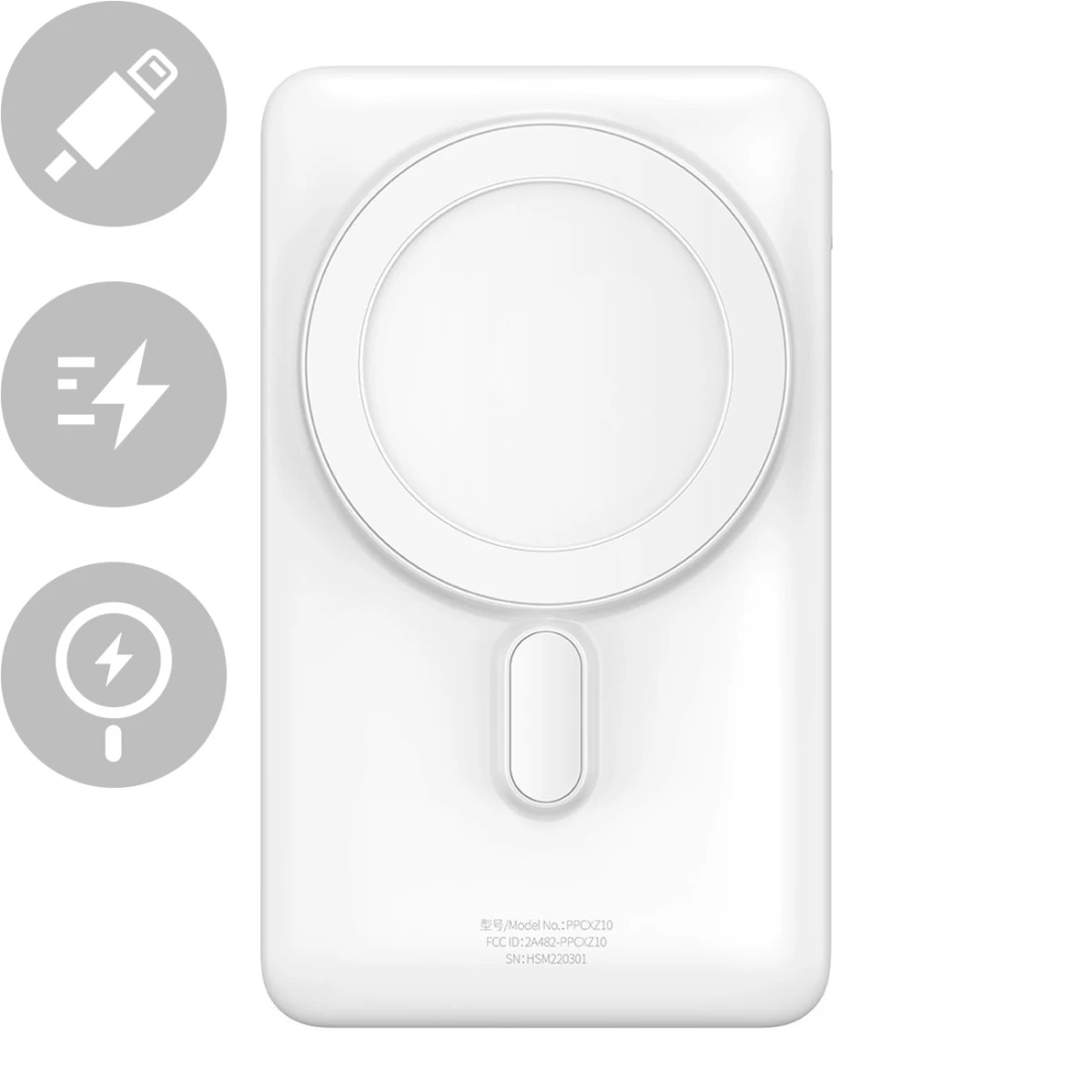 Powerbank Su Belaidžiu įkrovimu Magsafe 10000mah 20w Usb-c Kabelis 0,5 M, Baltas