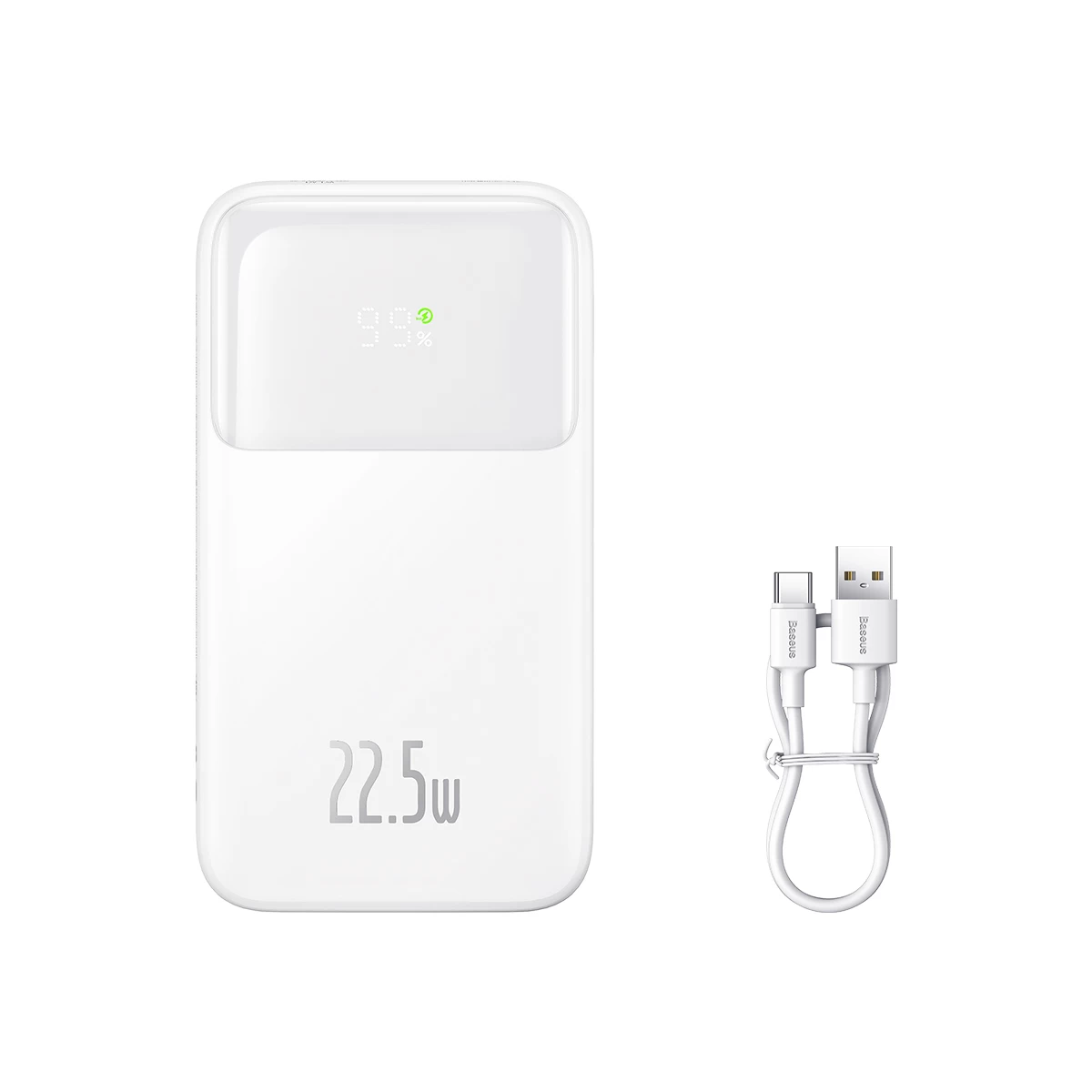 Powerbank Su Ekranu 10000mah 22,5w Comet Series + Usb-a - Usb-c Kabelis 0,3 M, Baltas