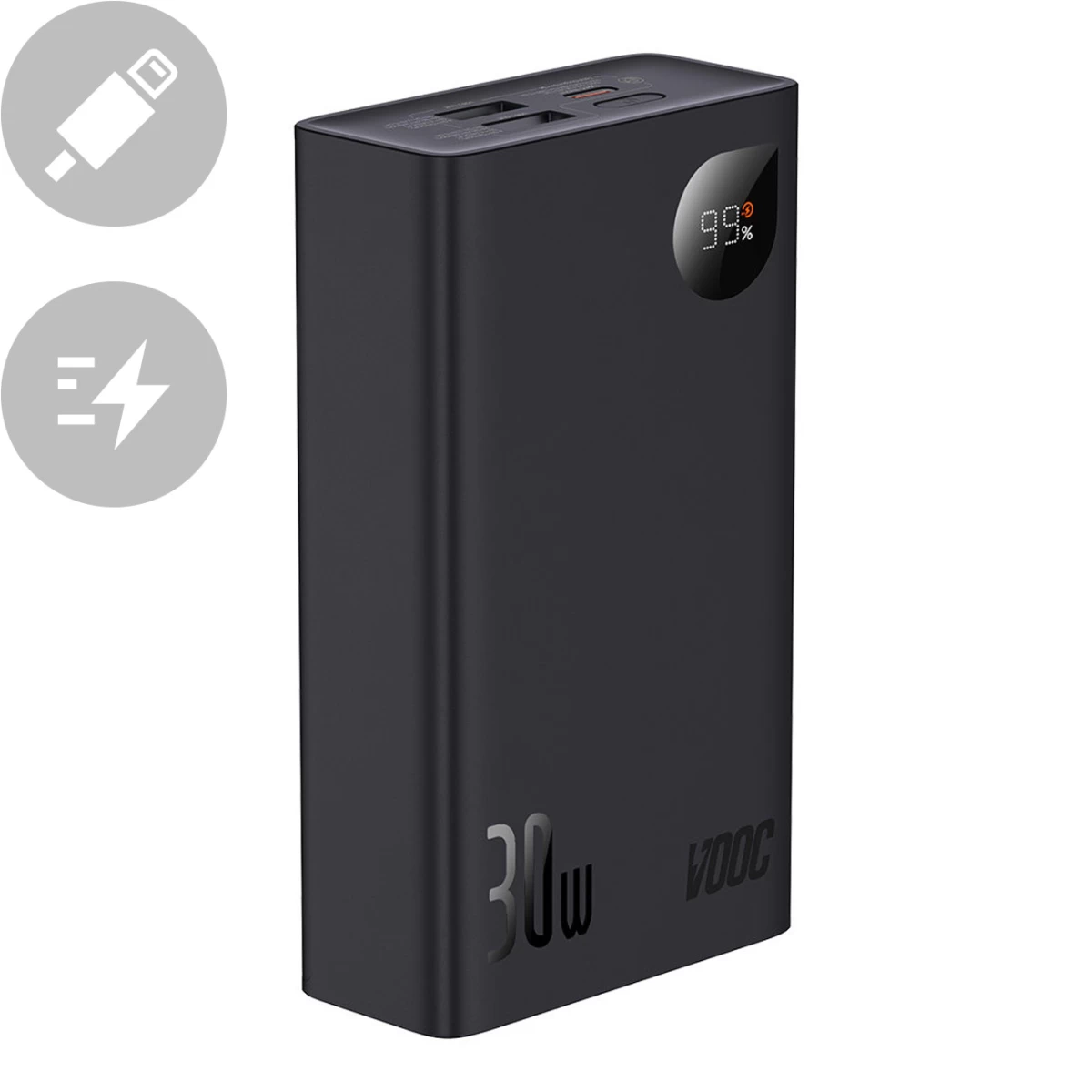 Powerbank Su Ekranu 20000mah 30w 2xusb 1xusb-c Quick Charge Scp Vooc Juodas
