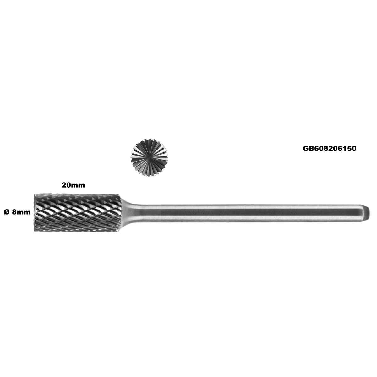 Prailginta freza kietmetalio B cilindro formos Ø8 x 20mm Prailginta freza kietmetalio B cilindro formos Ø8 x 20mm