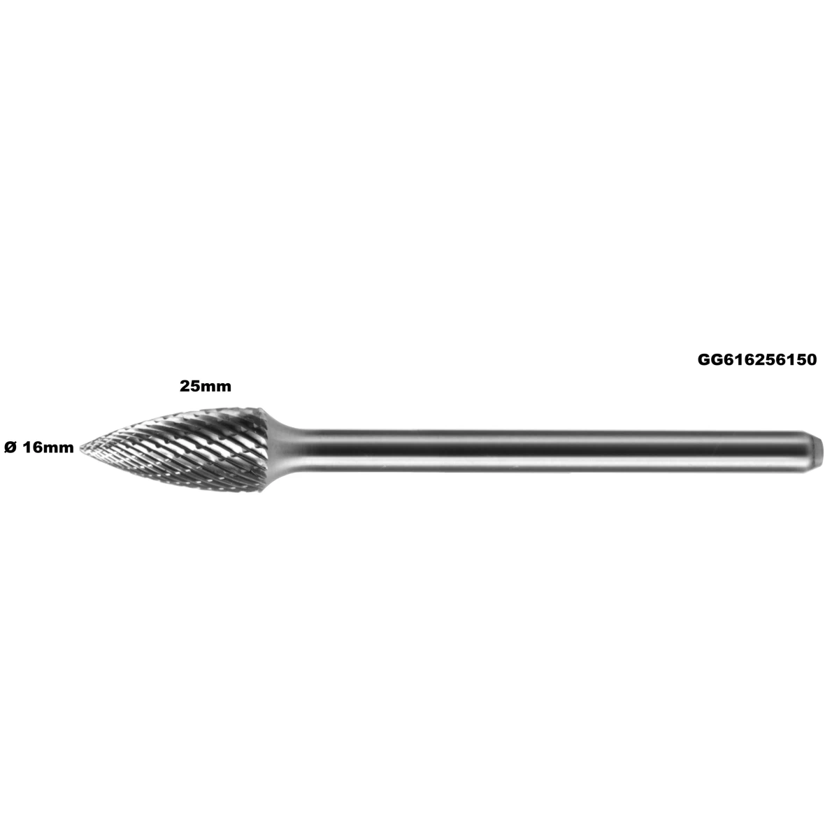 Prailginta freza kietmetalio G kūgio formos pusapvalė Ø 16 x 25mm Prailginta freza kietmetalio G kūgio formos pusapvalė Ø 16 x 25mm