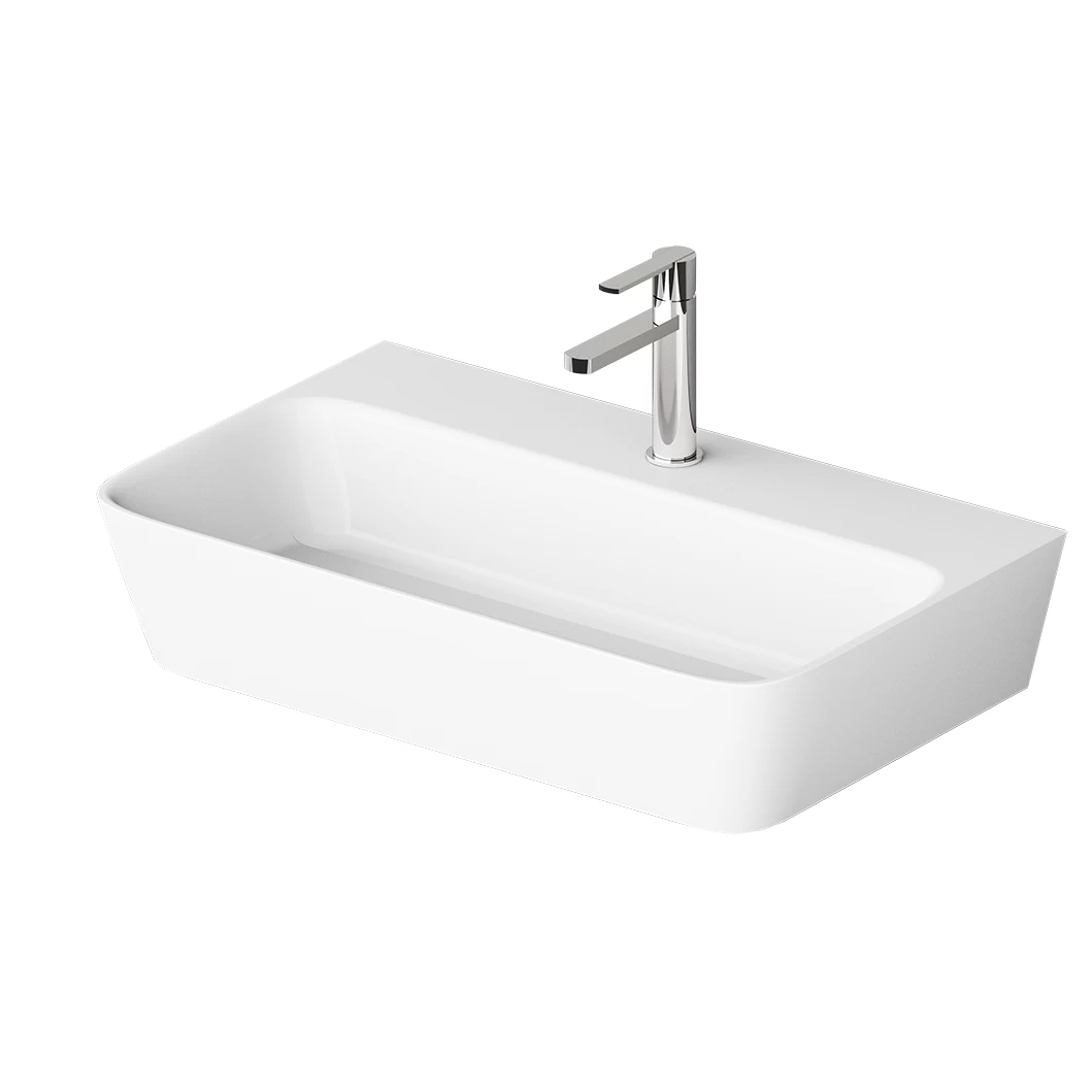 Praustuvas PAA Silkstone Quadro, su skyle maišytuvui, baltas matinis, 70 cm